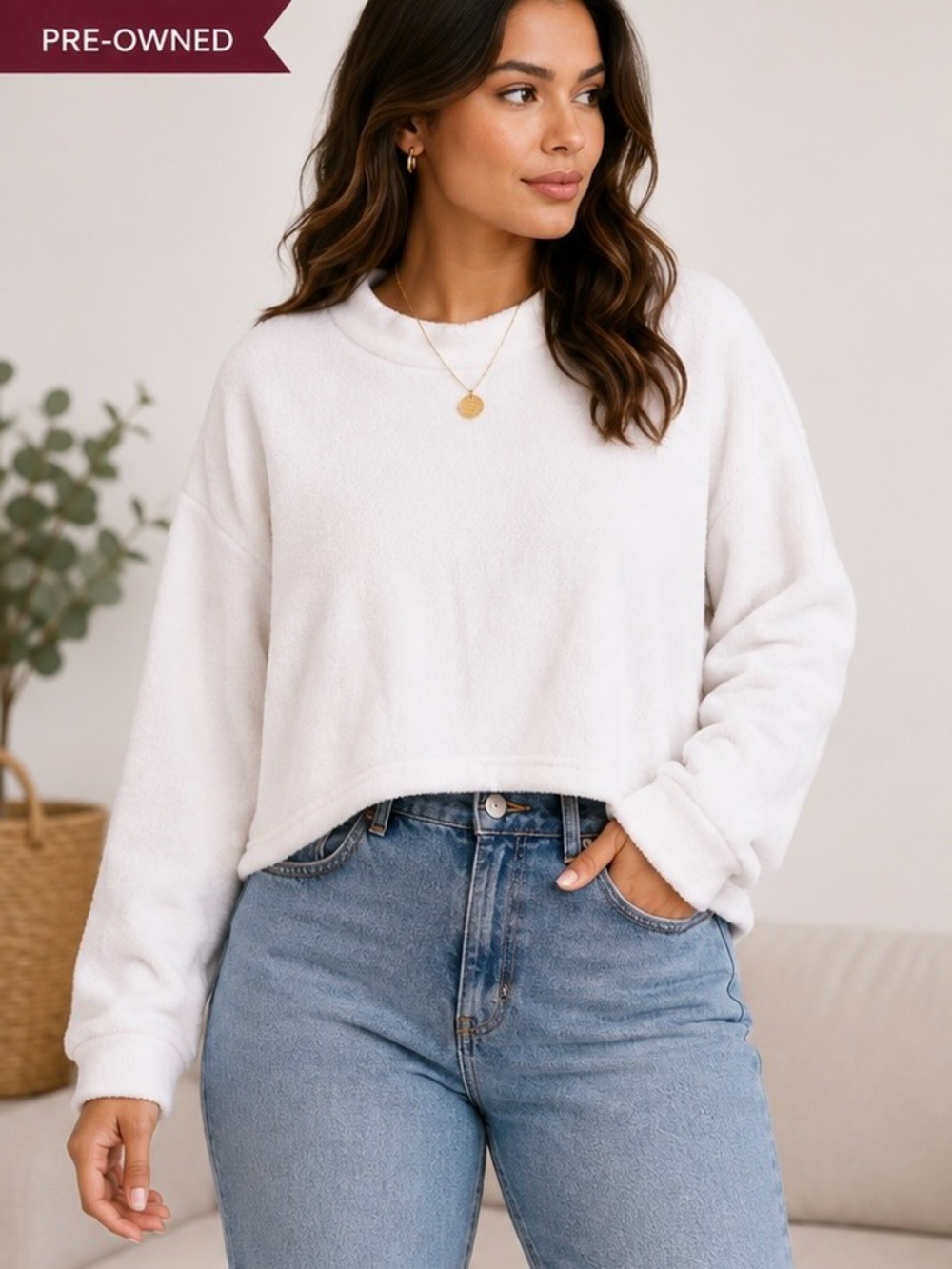 White Cropped Crewneck Sweatshirt